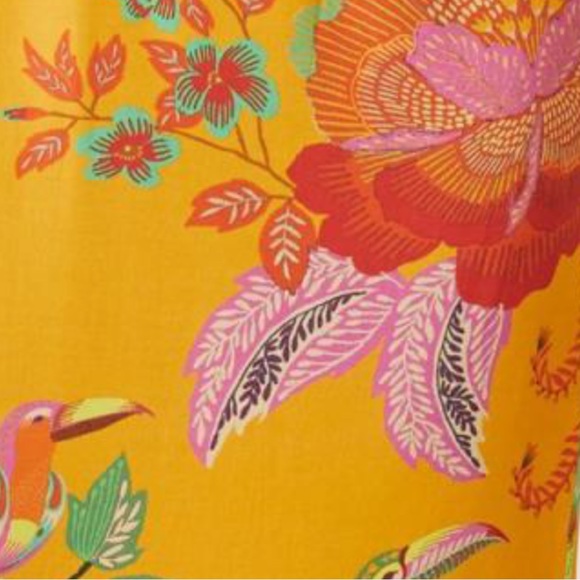 HP 🎉 Farm Rio x Anthropologie One-Shoulder XS Pet Yellow Pink Floral Print Midi - Picture 3 of 5